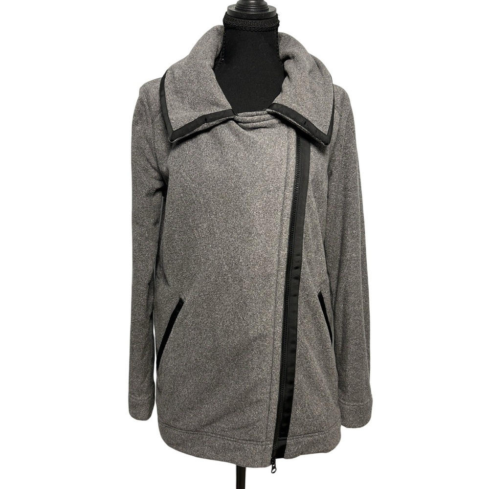 Lululemon Gray Asymmetrical Zip Funnel Neck‎ Fleece Jacket Womens 6 Moto Style